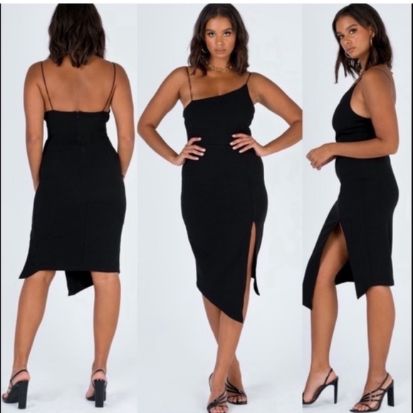 Princess Polly Black Aero Asymmetric Side Slit Midi Dress - Picture 11 of 11